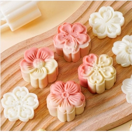 4Pcs/Set Mooncake Mold Cherry Blossom Flowers Sakura Pattern Stamps Hand Press Mold 
